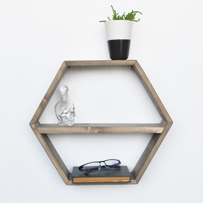 Hanah Home Aa026 Estantería de pared de madera de abeto en Nogal